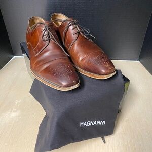 Magnanni Size 9.5 Gerardo Shoes Medallion Toe Derby Tobacco Brown Leather Oxford